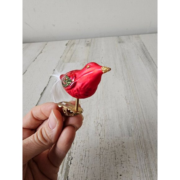 Glass bird ornament clip red glitter feather mini Xmas tree - Picture 3 of 7